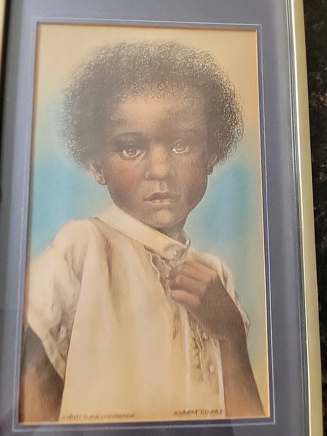 lithograph signed numbered framed prints Black Innocense Little Boy Rare Gift