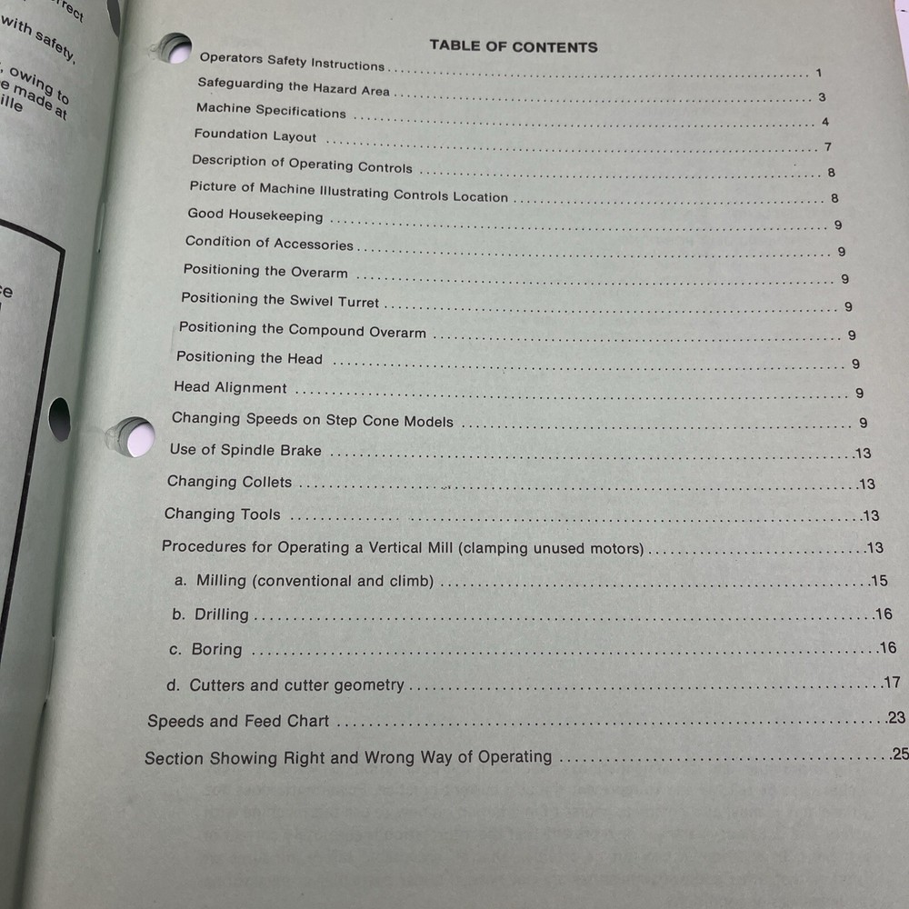 POWERMATIC Millrite Vertical Milling Machine Owner Operator's Manual