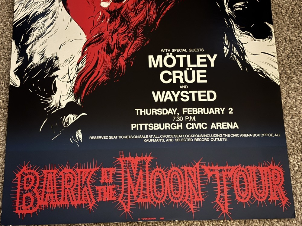 ORIGINAL OZZY OSBOURNE 1983 BARK AT THE MOON CONCERT TOUR POSTER-MOTLEY CRUE