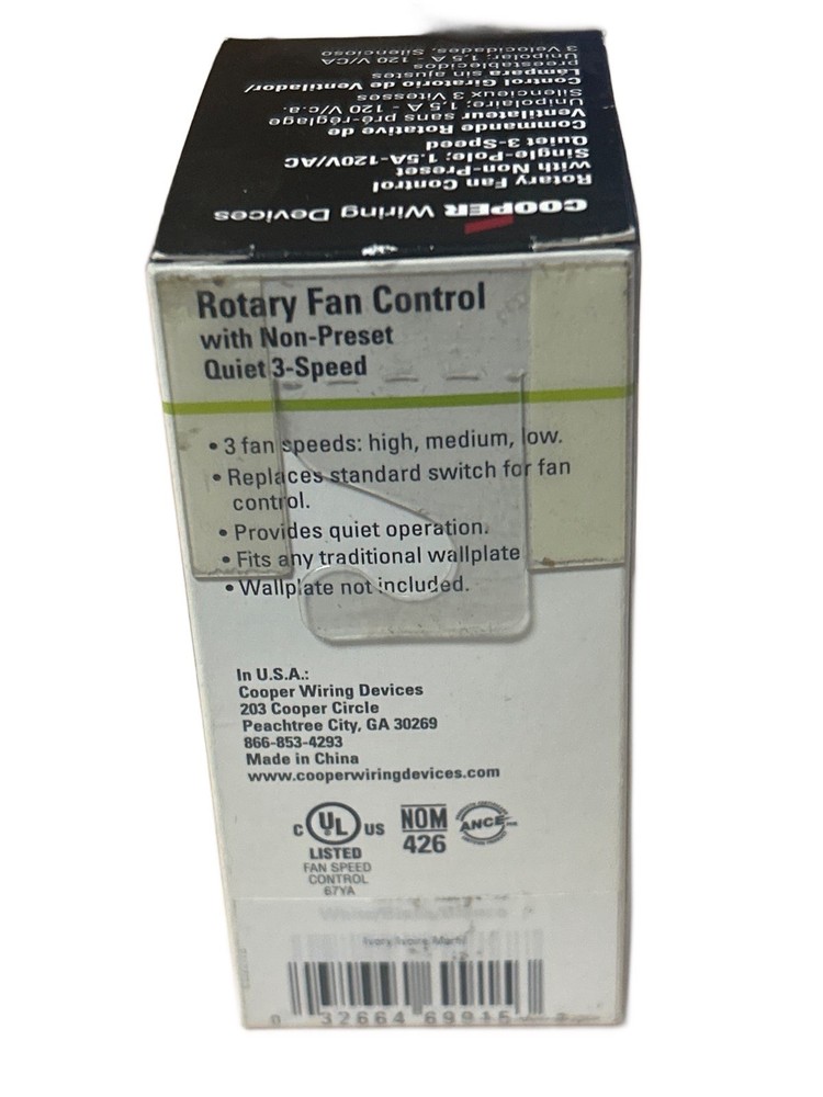 Core REACT RFS15-V Rotary Fan Control 1.5A Quiet 3-Speed Single Pole