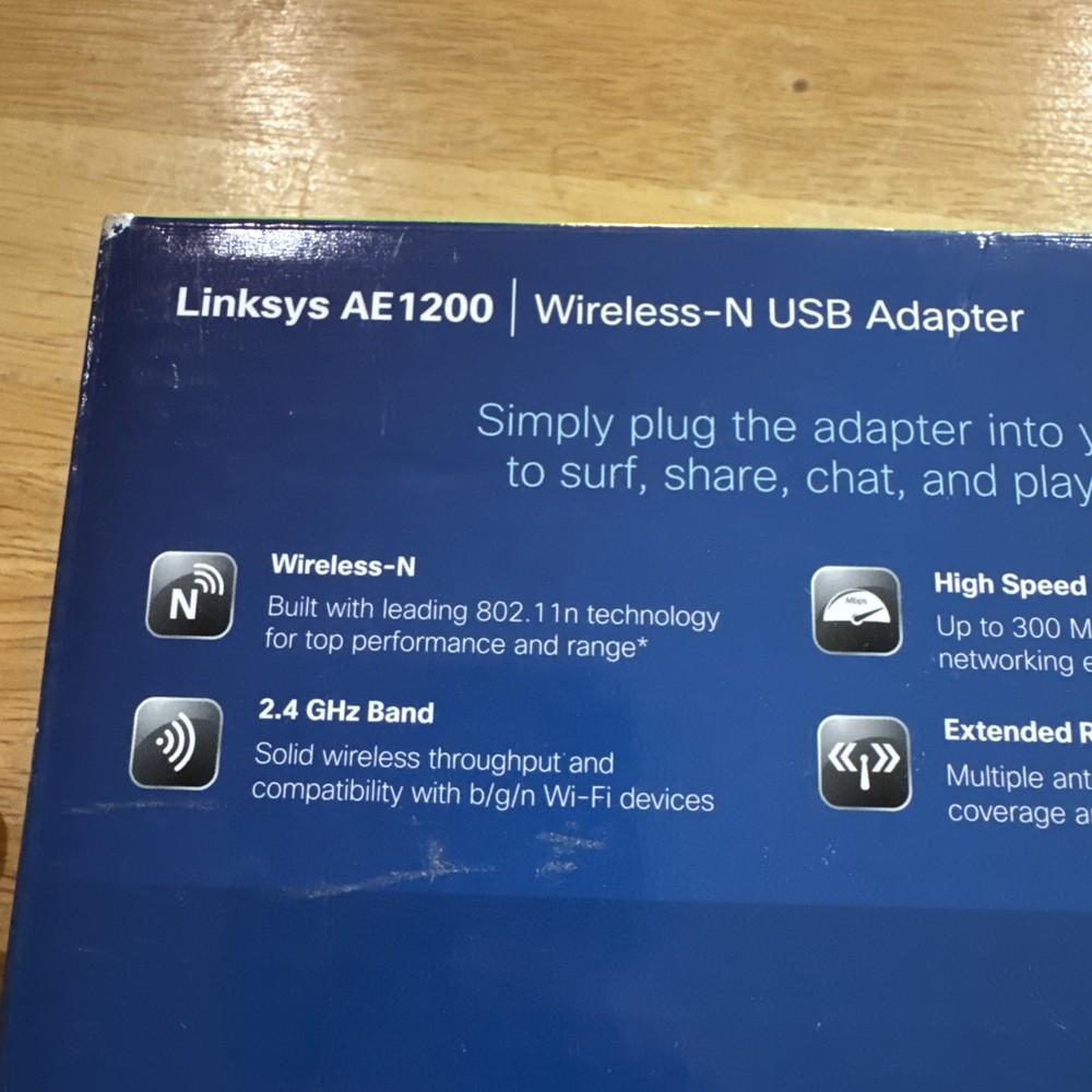 Cisco Linksys AE1200 High Performance Wireless-N USB Adapter Open Box CD within