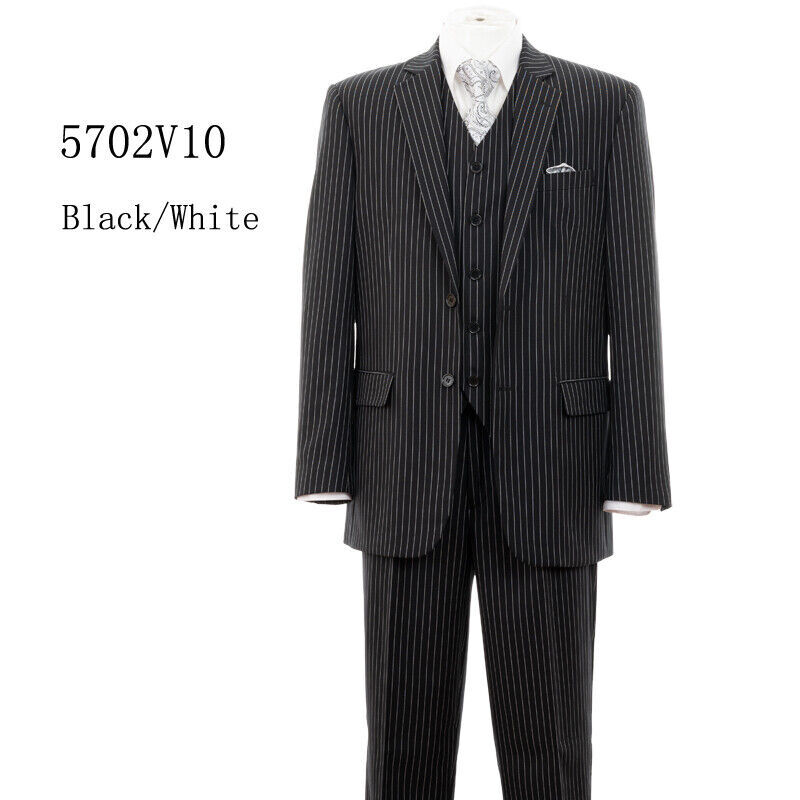New Men's 3 piece w/ Vest Classic Luxurious Wool Feel Suits 2-Button Pinstriped