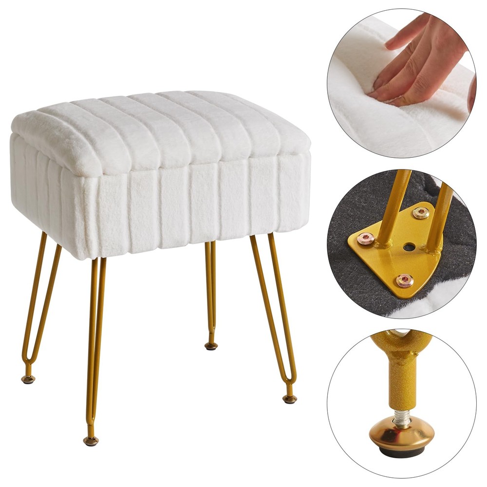 Stool Chair with Storage Space, Footrest Footstool Ottoman, Small Side Table,...
