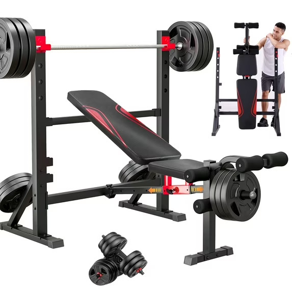 900LBS Weight Bench Set Multi-Purpose Foldable Workout Bench with Squat Rack New