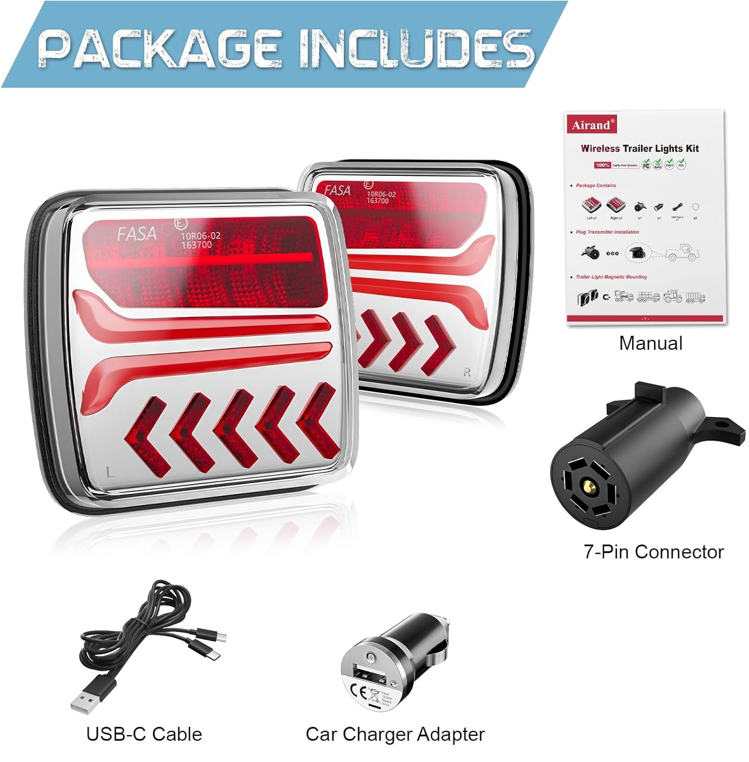 Wireless Trailer Lights Magnetic Rechargeable Tow Light LED Kit for Trailer RV