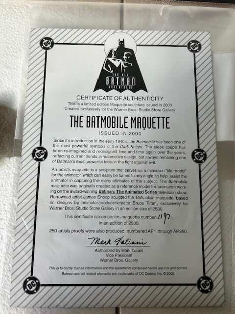 Batman The Animated Series Batmobile Maquette Warner Bros. Studio Store