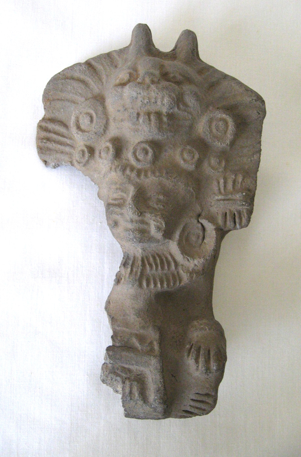 Pre-Columbian Mexican Ceramic Fragment with Heads of Jaguar and Man
