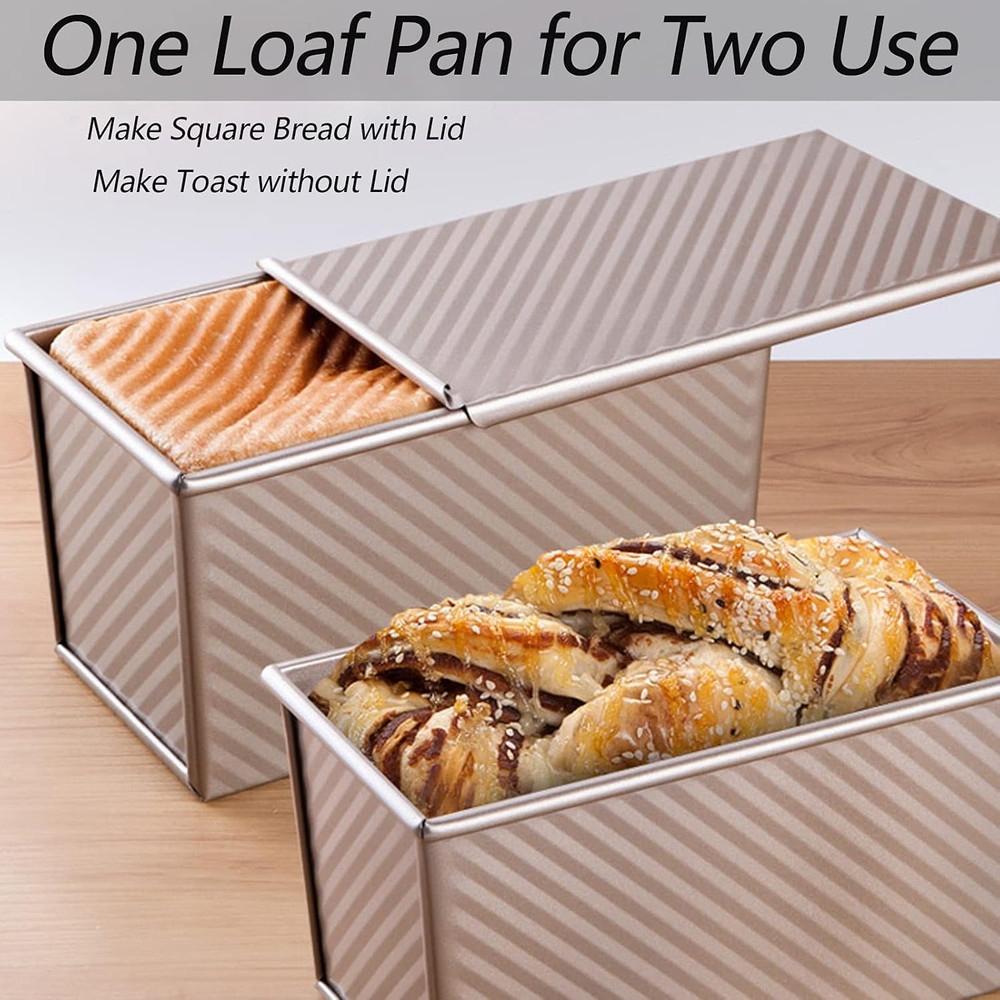 Pullman Loaf Pan with Lid, 1Pound Dough Capacity Rectangular Bread Pan, Non-Stic