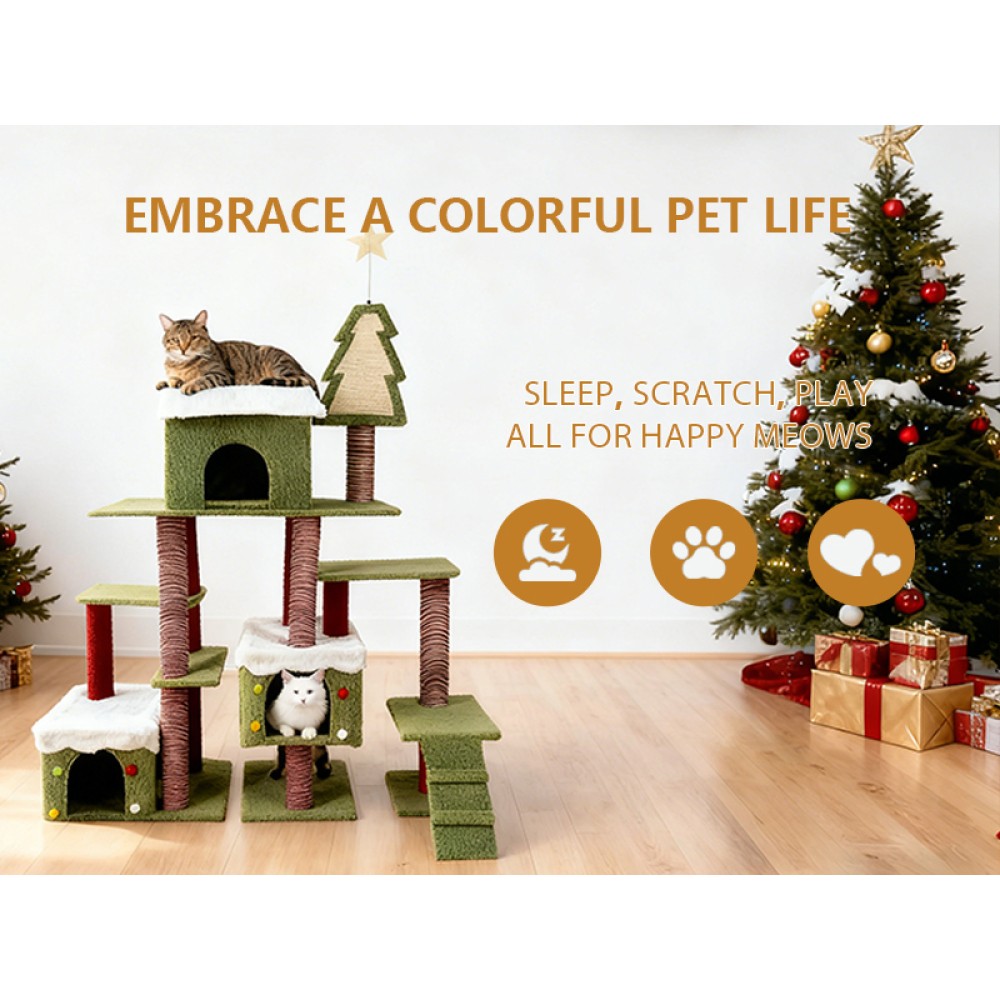 Tall Cat Tree Perch for Large Cats, Cat Tower Indoor Multi-Level Activity Tower