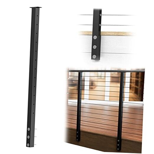 Black Side Mount Cable Railing Post 42 Inchx2"x2" Level Drilled Level post 42"