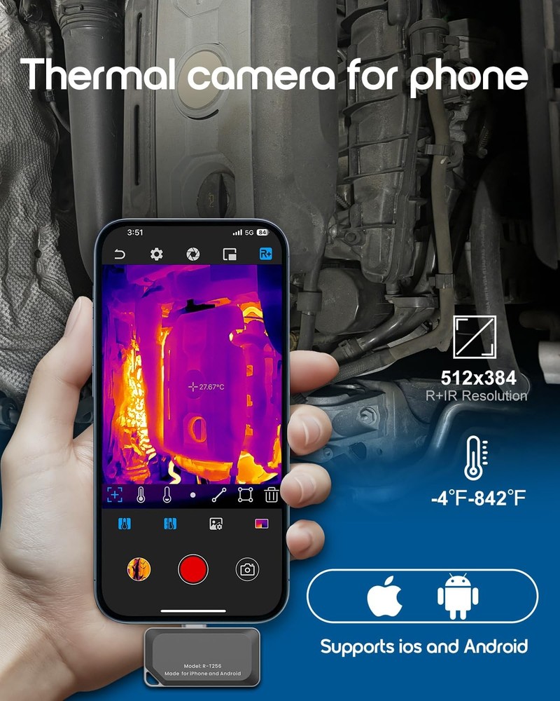 Thermal Camera for iOS & Android - 512x384 IR Imaging, -4℉ to 842℉ Range