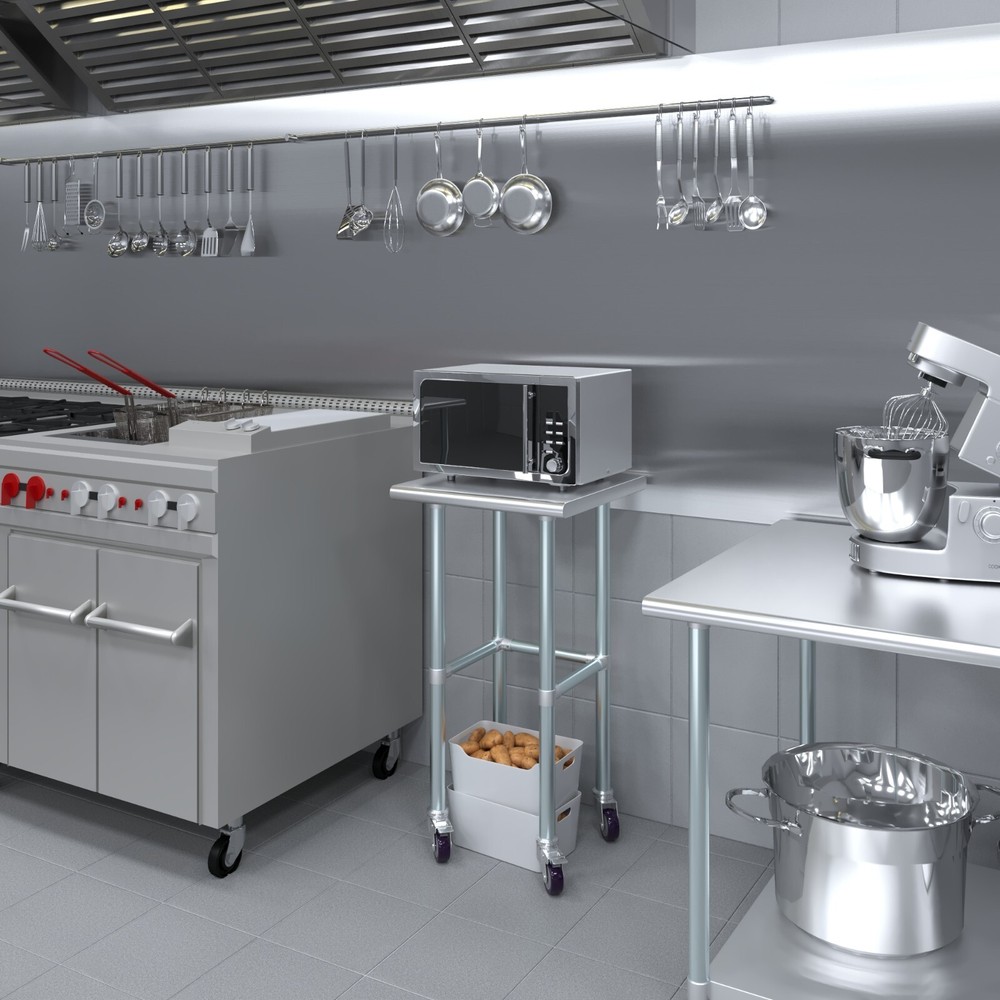 20 in. x 20 in. Stainless Steel Work Table Open Base & Wheels | Mobile Table