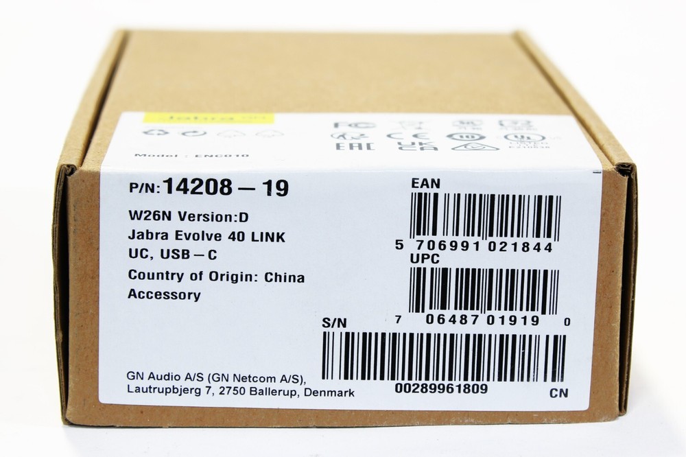 Jabra Evolve 40 LINK ENC010 UC USB-C Headset Controller - 14208-19 | Version D