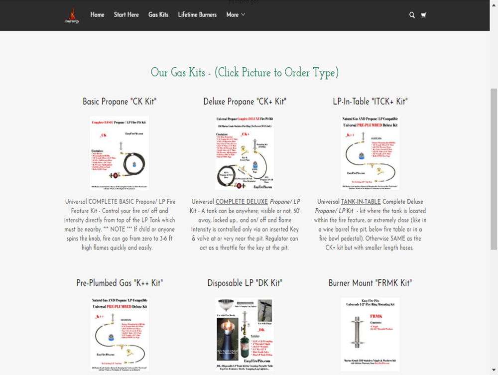 EasyFirePits Complete LP Basic Fire Pit Kit & Lifetime Warr 316 Straight Burner