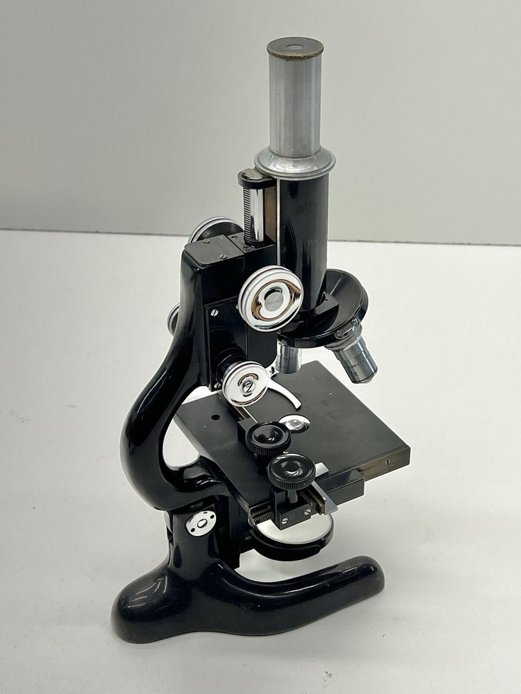 Vintage BAUSCH & LOMB Monocular MICROSCOPE w/ 3 Objectives Dated 1915