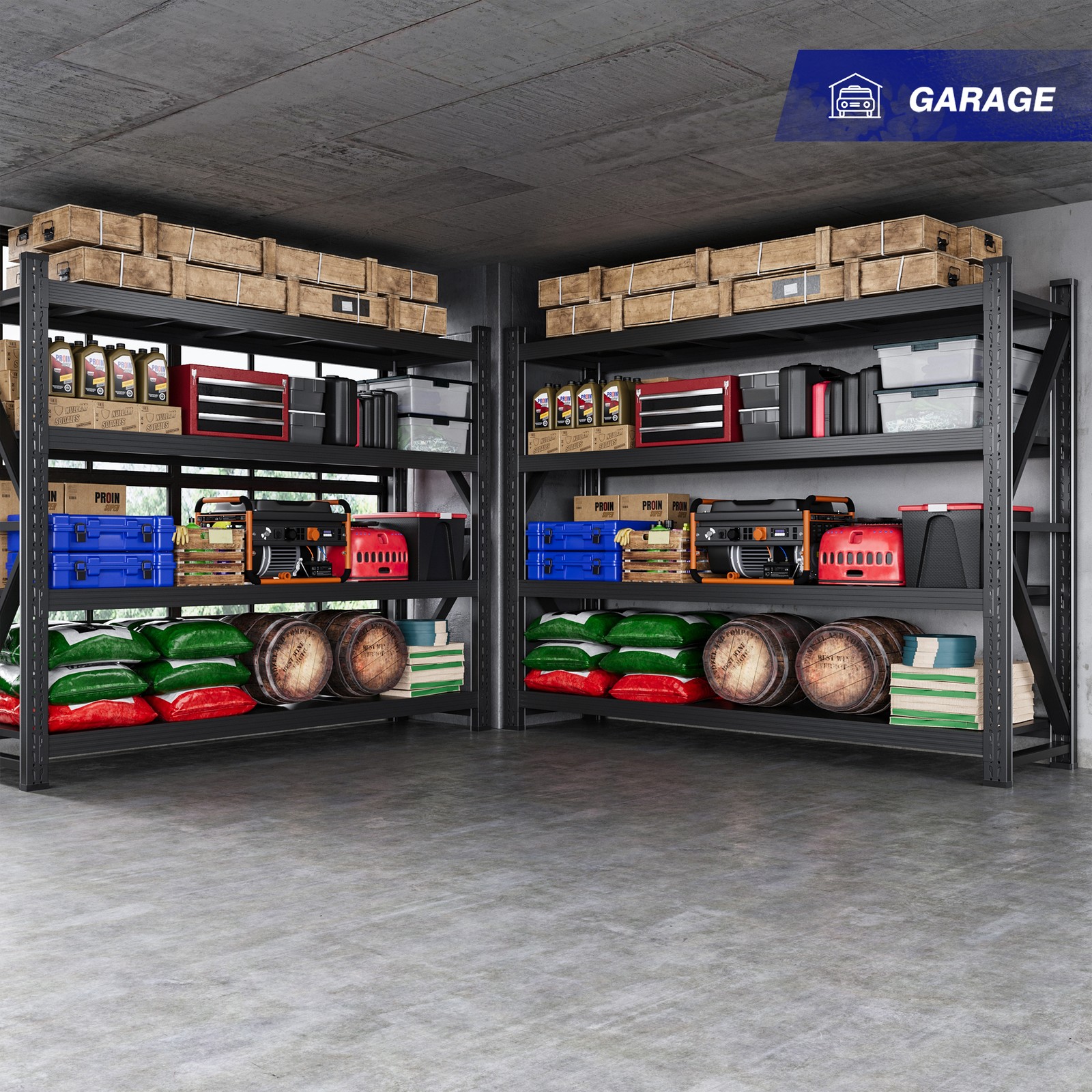 STANI 4-Tier Adjustable Metal Garage Shelving 5000&3500LBS Capacity Storage