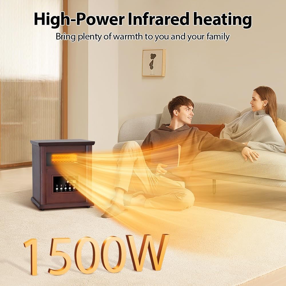 Trustech Infrared Electric Space Heater 1500W w/ Remote Control ECO Mode Cherry