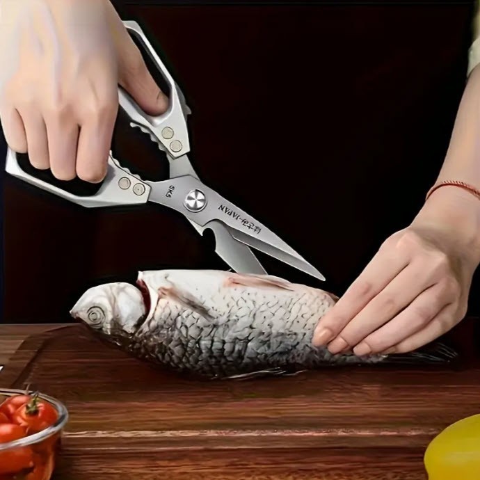 MULTIFUNCITIONAL SILVER HEAVY-DUTY STAINLESS STEEL KITCHEN SCISSORS ELEPHAS PLUS