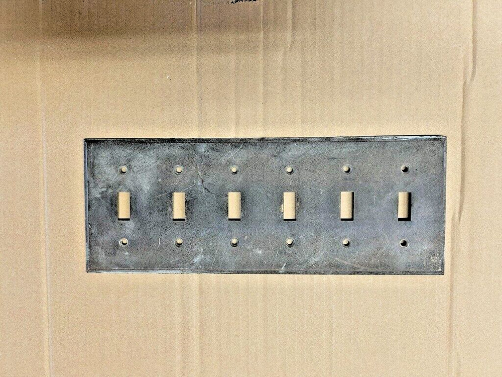 VINTAGE 6 GANG SOLID BRASS WALL SWITCH PLATE