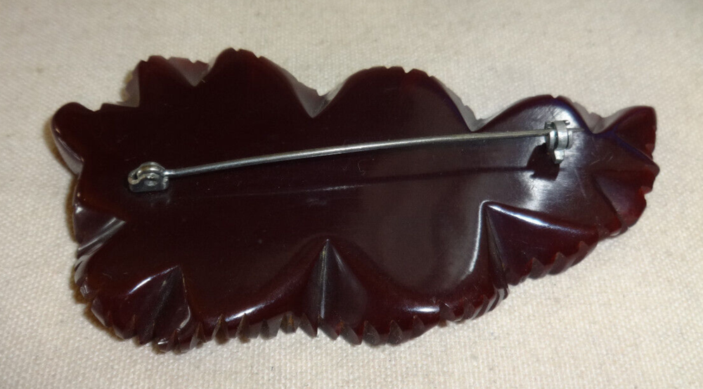 Vintage Bakelite Cherry Red Leaf Brooch Pin