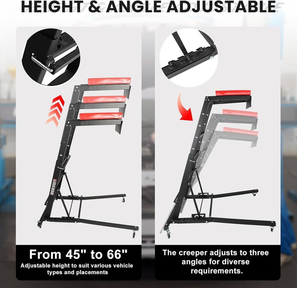 45 to 66 in Adjustable Height Foldable Automotive Engine Topside Rolling Creeper