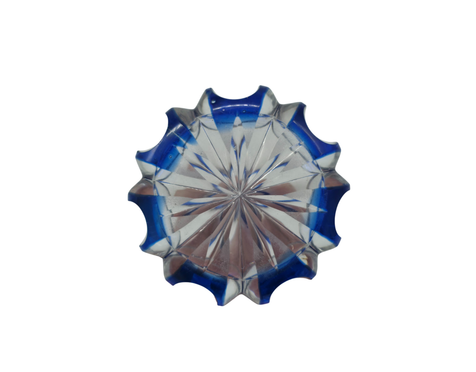 Vintage Czech Bohemian Cobalt Blue Cut to Clear Crystal Perfume Decanter