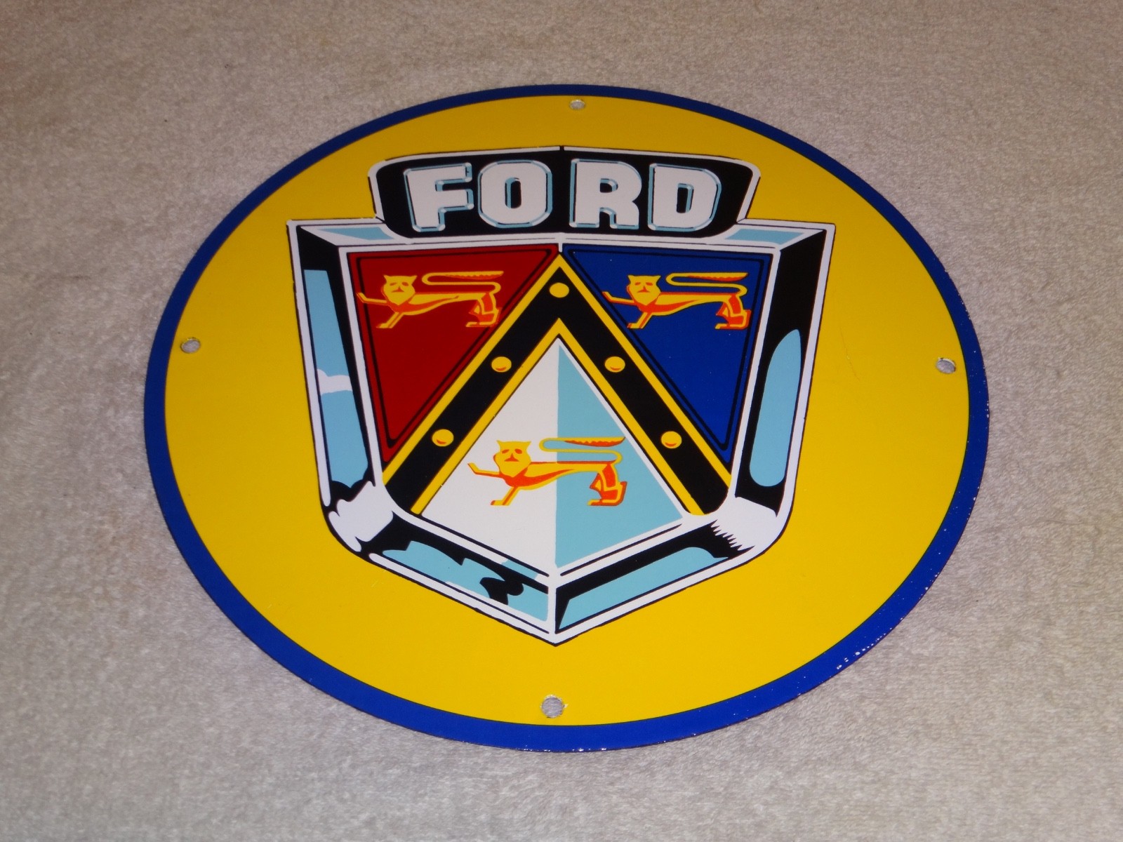 VINTAGE FORD MOTOR CO. JUBILEE LION PORCELAIN METAL CAR TRUCK GASOLINE OIL SIGN!