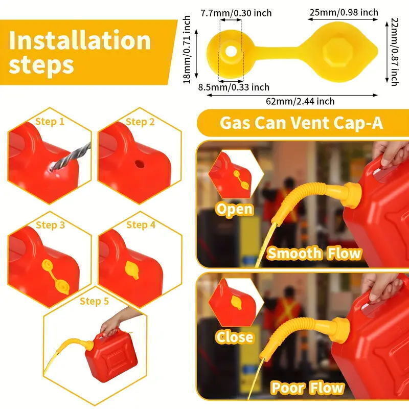 Old Style Gas Can Spout Replacement w/Tough Nozzles Screw Collar Vent Caps 6 Kit