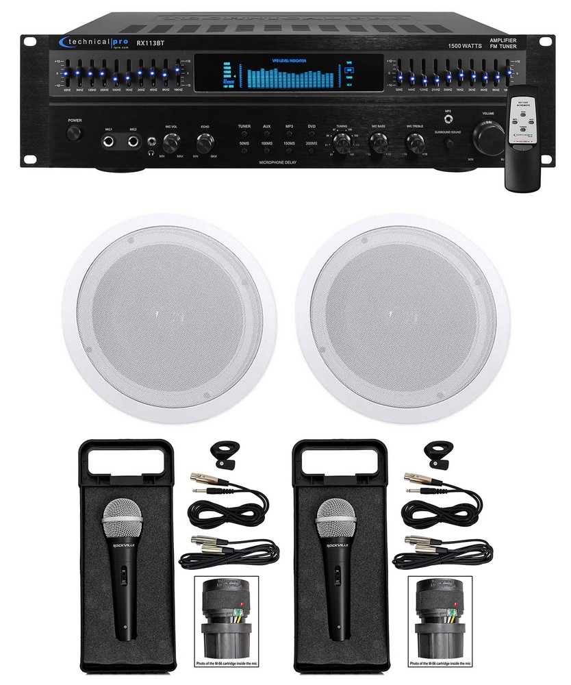 Technical Pro 1500 Watt Home Karaoke Machine System+(2) 8" Ceiling Speakers