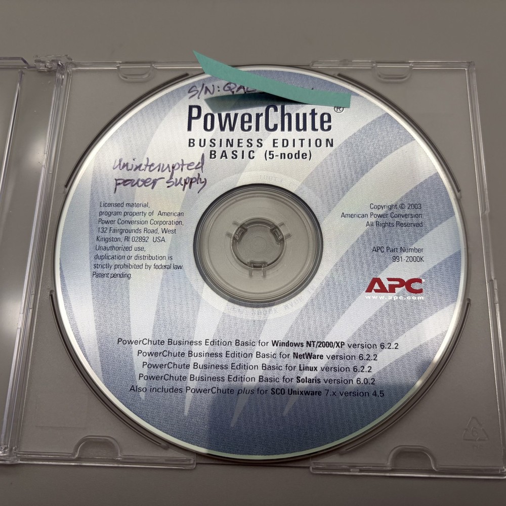 Vintage 2003 APC PowerChute Business Edition Basic 5-Node Software CD-ROM