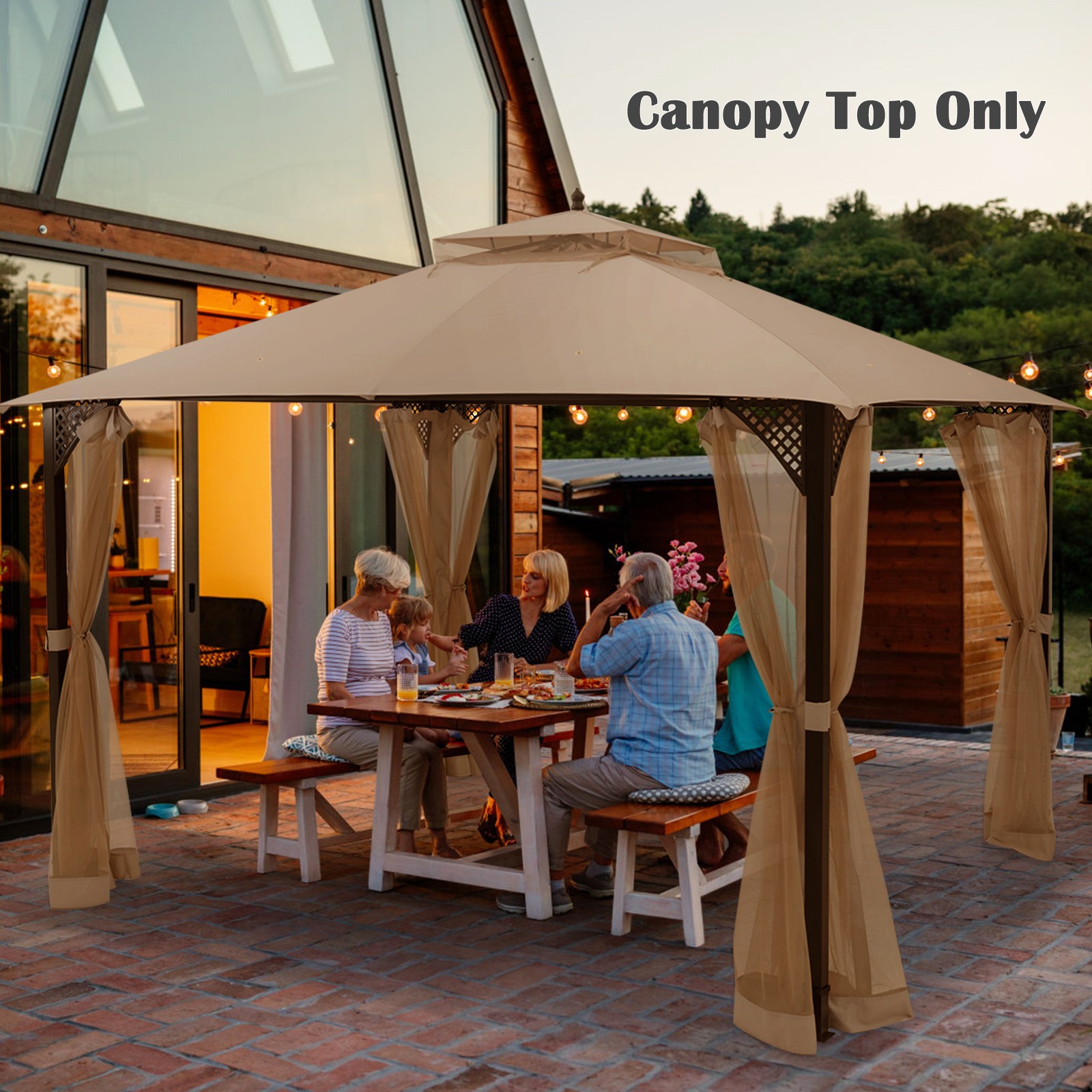 10' x 12' Patio Gazebo Replacement Top Cover 2-Tier Canopy CPAI-84 Outdoor Brown