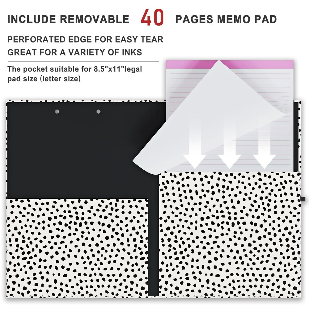 Clipboard Folio with Refillable Lined Notepad, Low Profile Clip and Interior ...