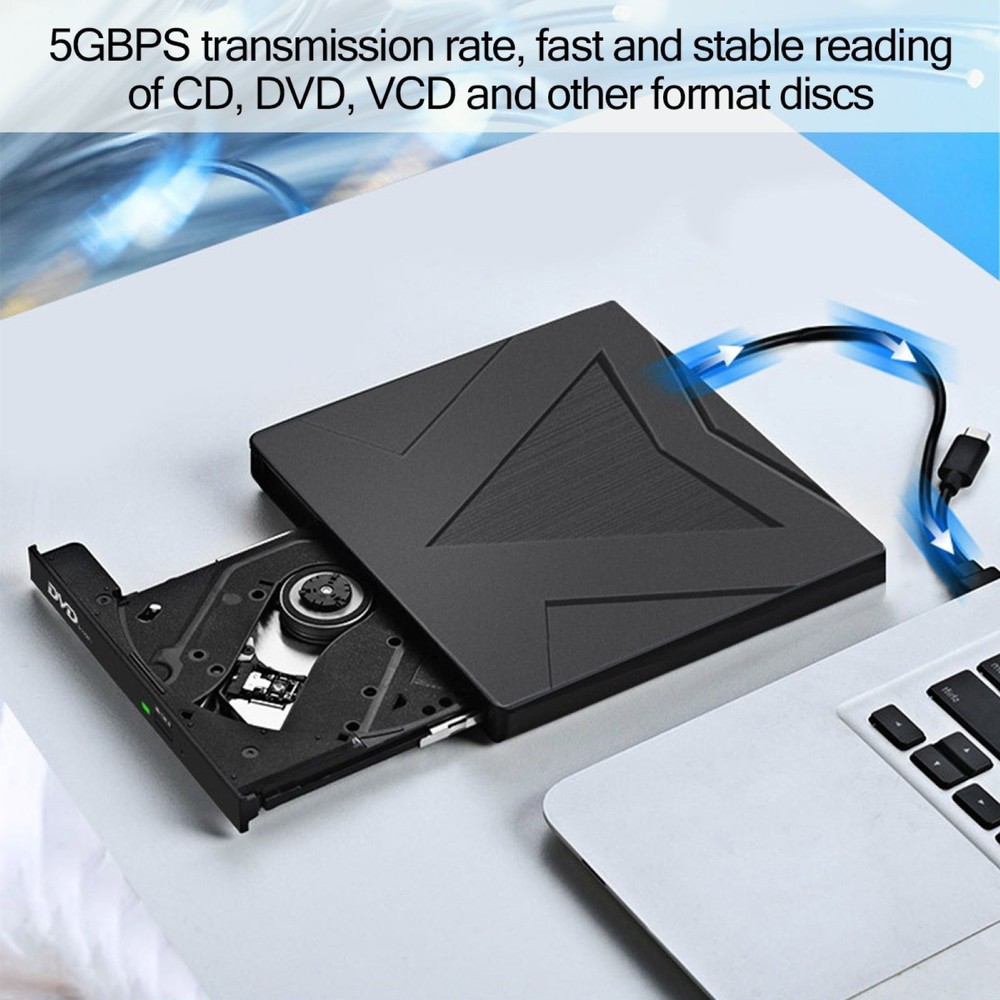 5Gbps DVD Drive USB-C&USB-A Dual Interface Drive DVD/CD/VCD Wide Compatibility