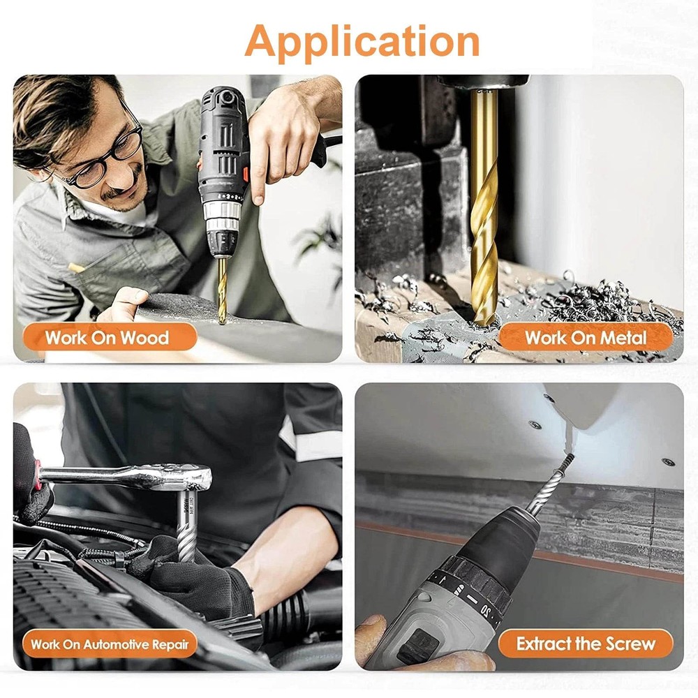 Screw Extractor Kit with CR-MO Extractor Tools & Reverse Bits for Industrial Use