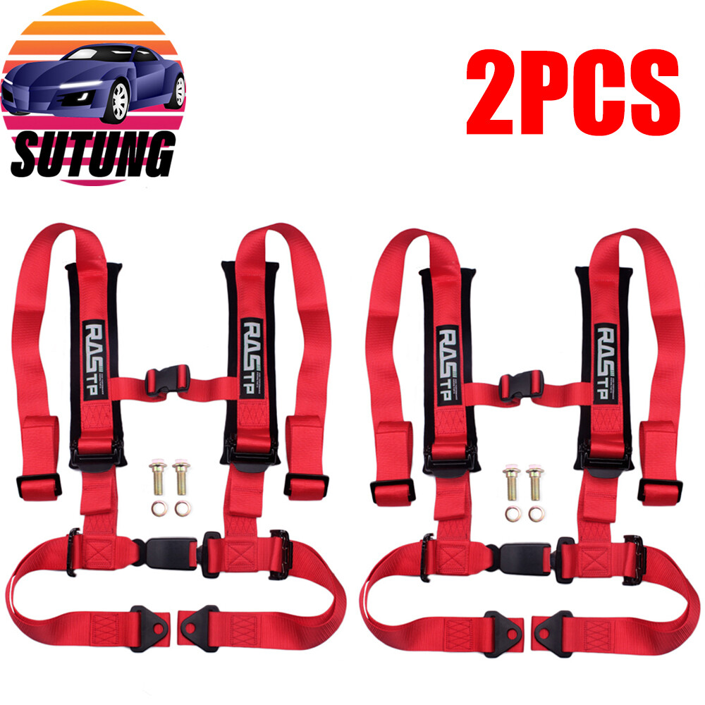 Pair of 2" 4 Point Racing Car Harness Sport Quick Release Safety Seat Belt Red