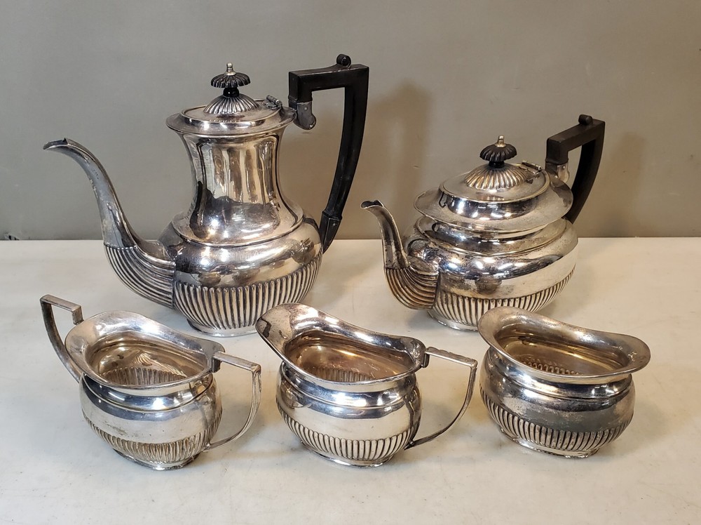 5 Piece Vtg Winchester EPNS Silver Plated Tea Set: Pots, Sugar Bowls & Creamer