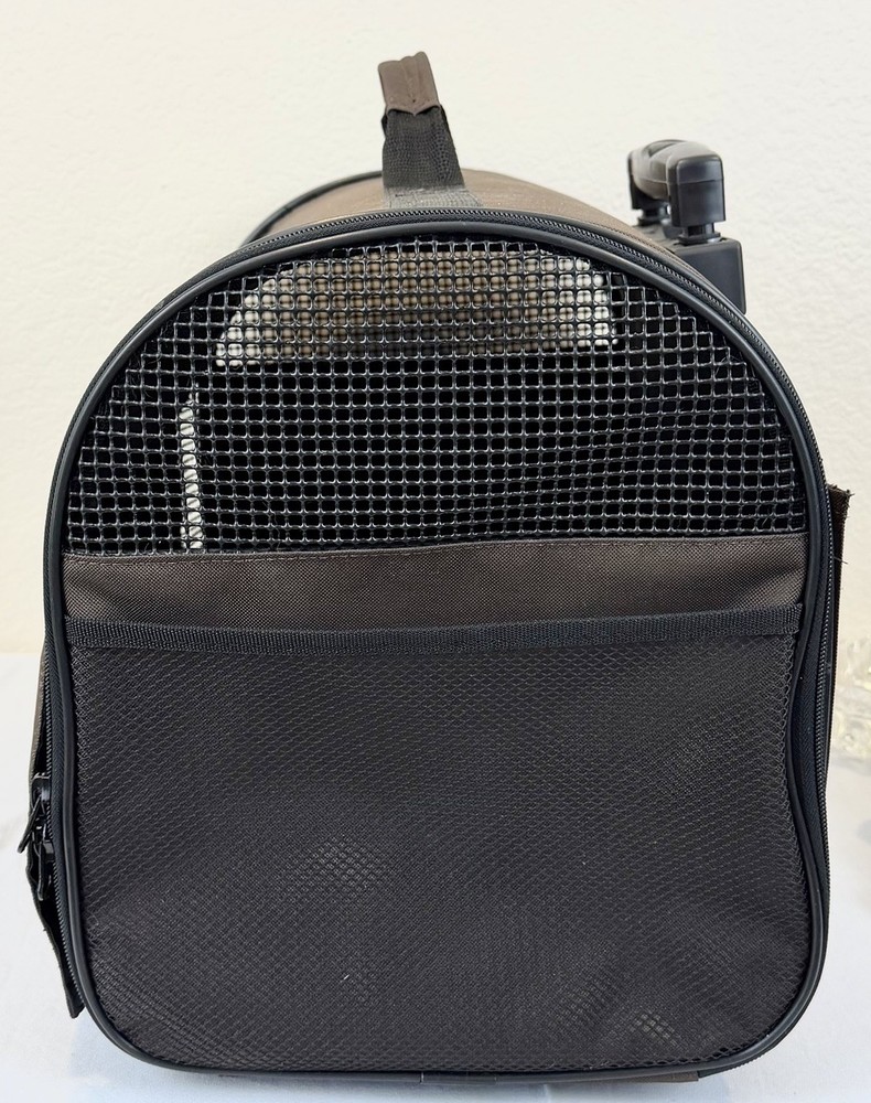 Premium Small Rolling Pet Carrier on Wheels, Pull Out Handle, Two Sided Vented
