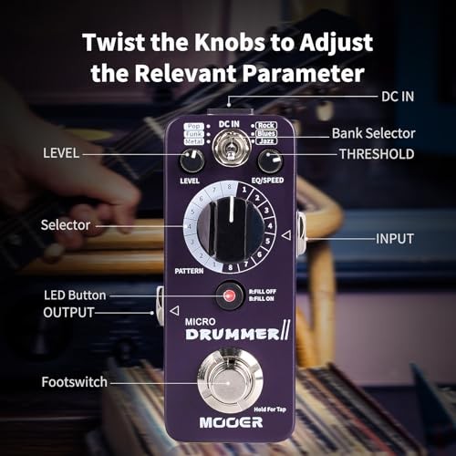 Guitar Drummer Pedal Drum Machine Effect with FILL Function, Micro Drummer II