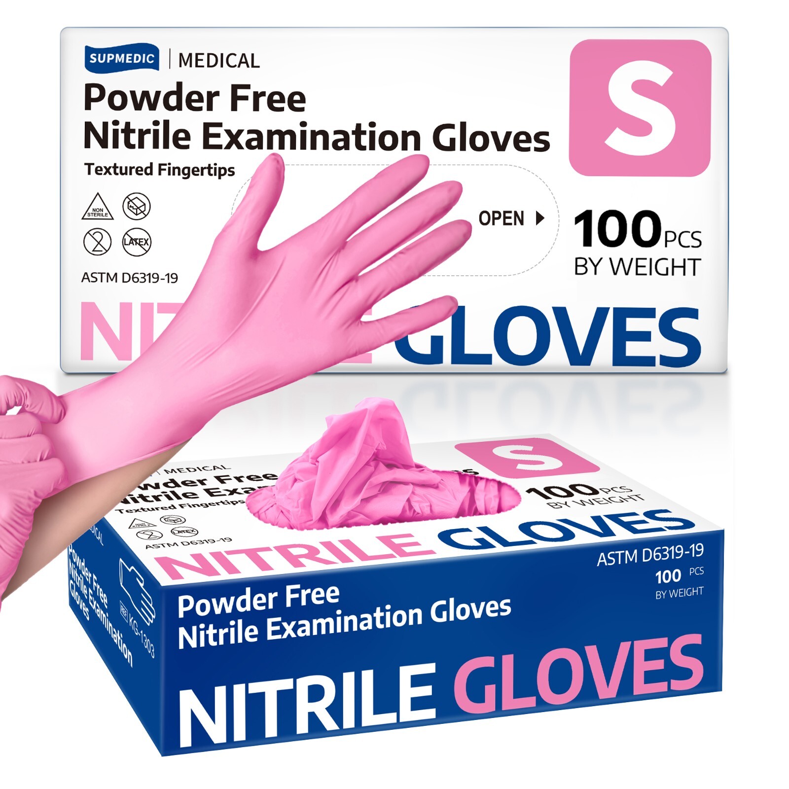 Disposable Nitrile Exam Gloves Powder-Free Food-Safe Cleaning Glove, Pink