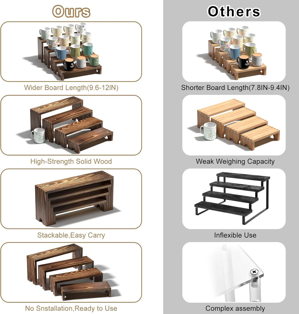 Wooden Tiered Riser Display Set for Events, Stackable Dessert Stands (4 pcs)