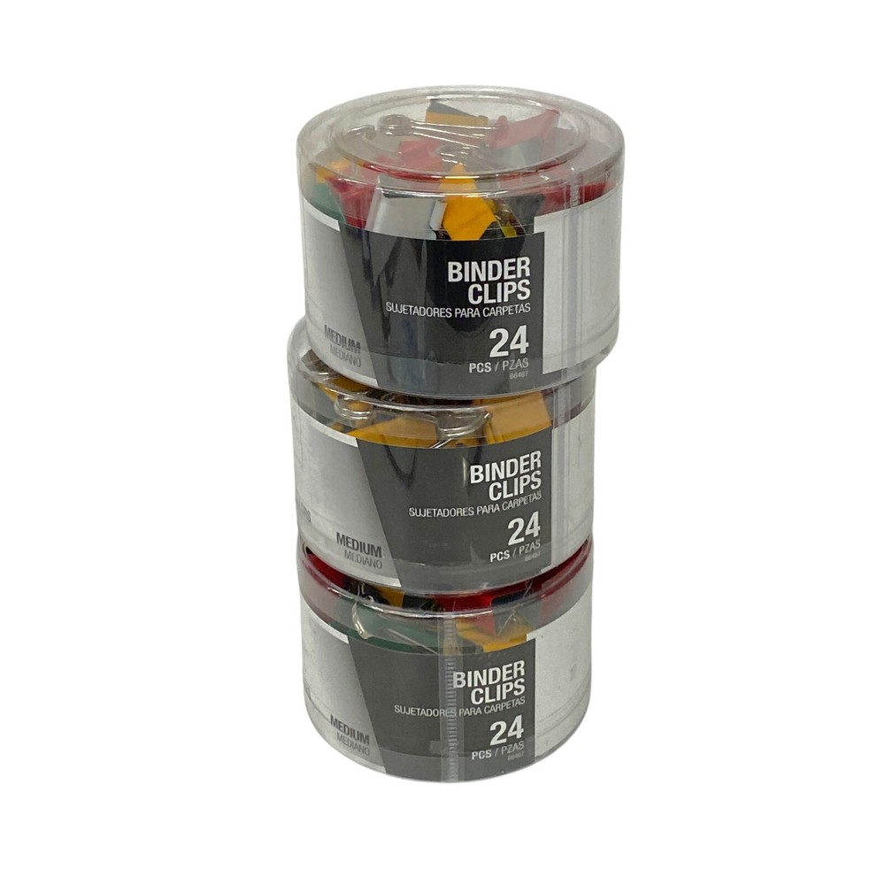 Binder Clips 274476 Medium 5/8 in Capacity, Assorted Colors, 24 Per Box, 3 Boxes