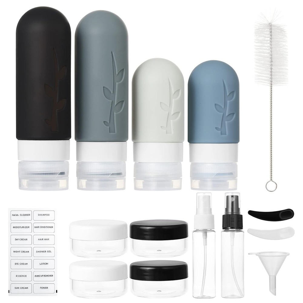 Complete Travel Essentials: 18-Pack Refillable Bottles & Accessories Set
