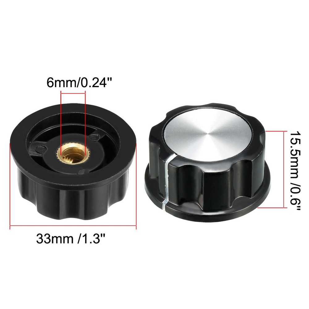 5Pcs 33x15.5mm Silver Tone Top Potentiometer Volume Control Rotary Knobs