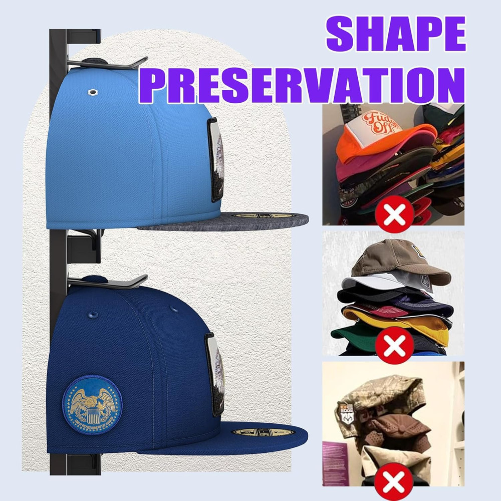 2 Pack Hat Organizer for Baseball Caps, Hat Rack for Wall (Rainbow)