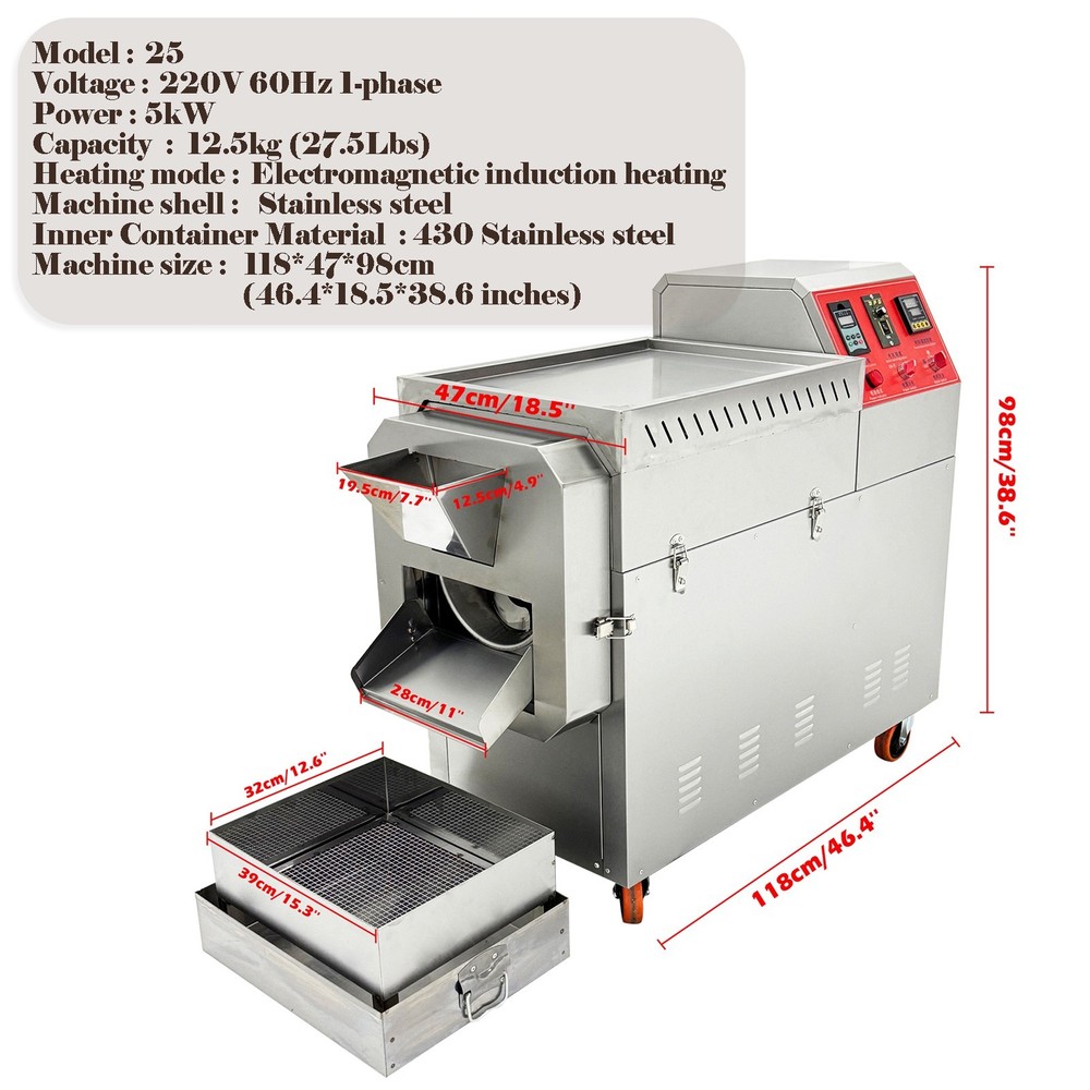 220V 1PH Fully Automatic Coffee Bean and Nut Roaster Drum Roasting Machine