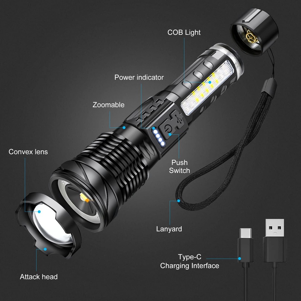 990000000Lumen Super Bright LED Flashlight Tactical Work Lights Rechargeable NEW
