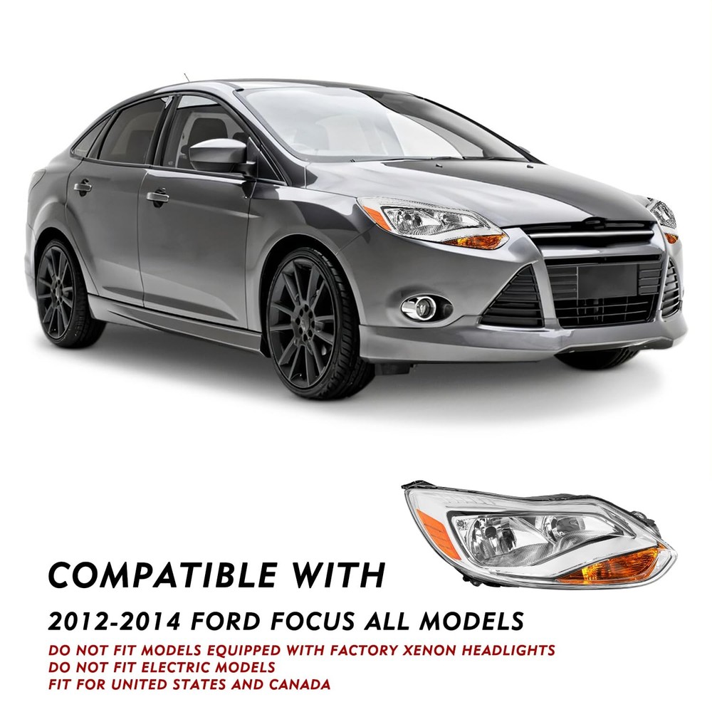 Headlight Assembly for 2012-2014 Focus Chrome Housing Right Passenger Side