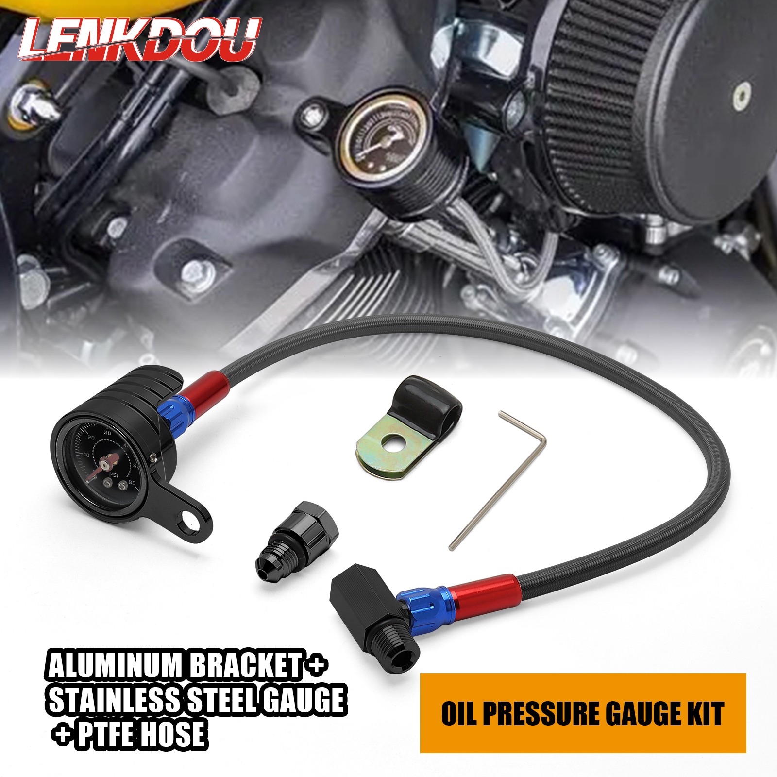 For Harley Twin Cam Black Oil Pressure Gauge Kit Touring Softail Dyna 1999-2017