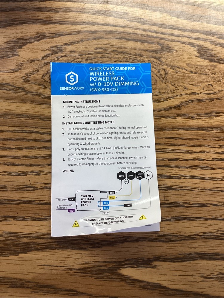 NOB SensorWorx SWX-950-D2 Wireless Power Pack Load Controller 0-10V Dimming