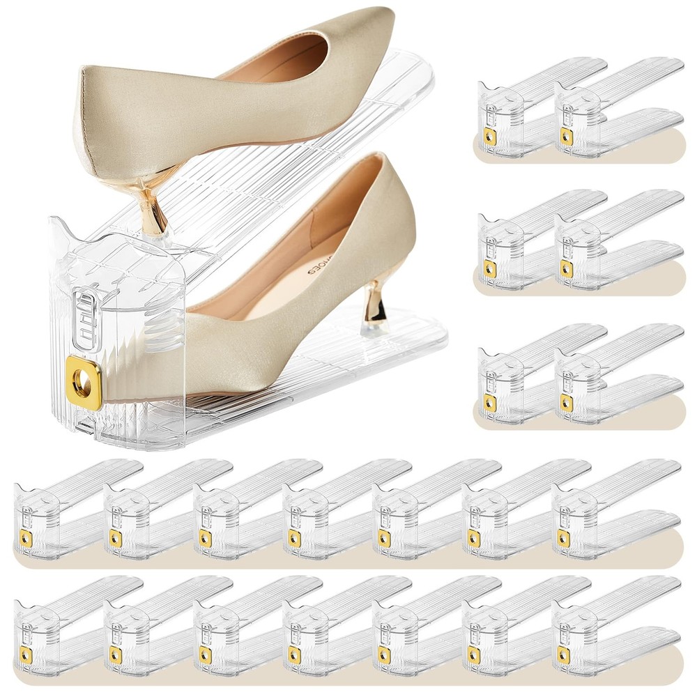 MOVDEET 20 Pack Shoe Slots Organizer Adjustable Shoe Stackers Double Deck Shoe R